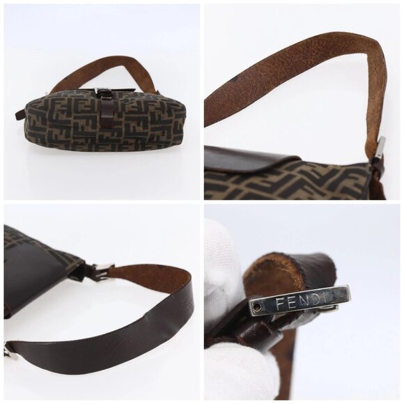 FENDI Zucca Canvas Mamma Baguette Shoulder Bag Black Brown Silver Auth SW1723 - Picture 15 of 16